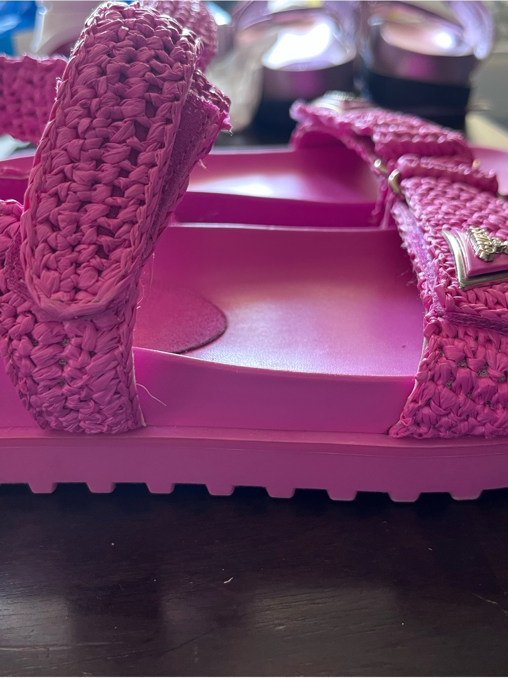 GUESS Hot Pink Woven Strap Platform Sandals